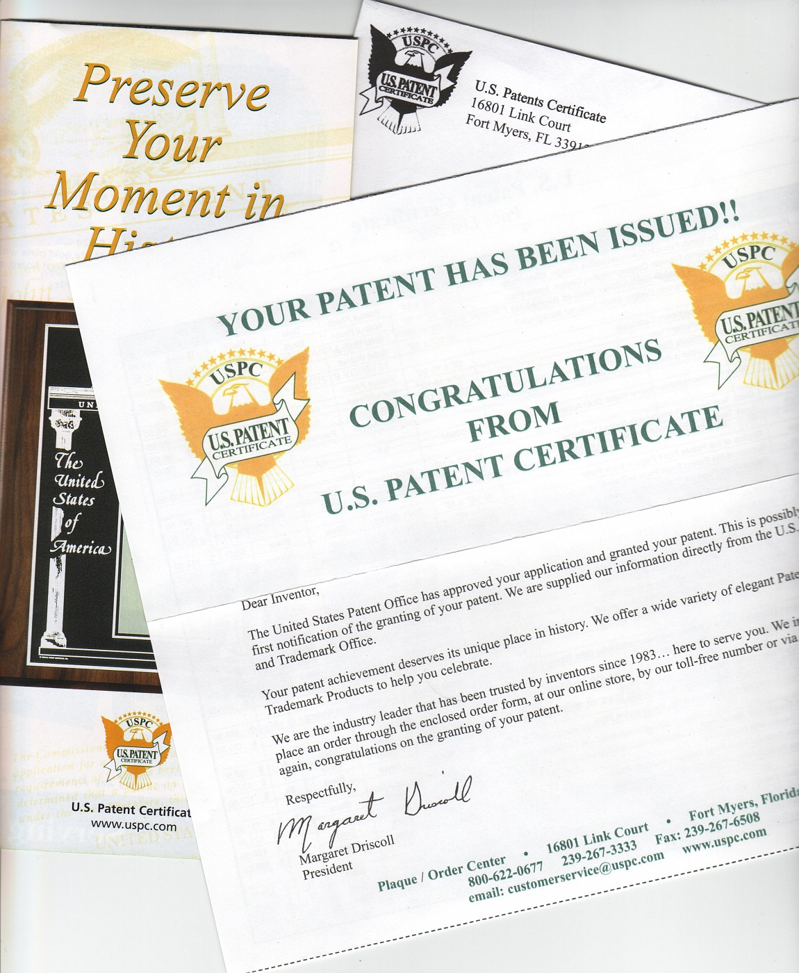 Patent Award Cerificate Plaque